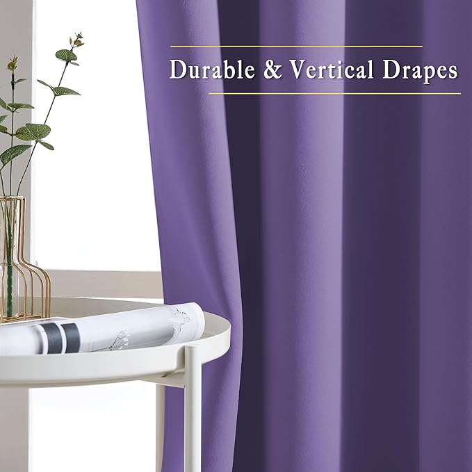 NICETOWN Blackout Curtains for Girls Room - Thermal Insulated Solid Grommet Room Darkening Curtains/Panels/Drape for Bedroom (Lilac Purple, 1 Pair, 66 by 72-Inch)