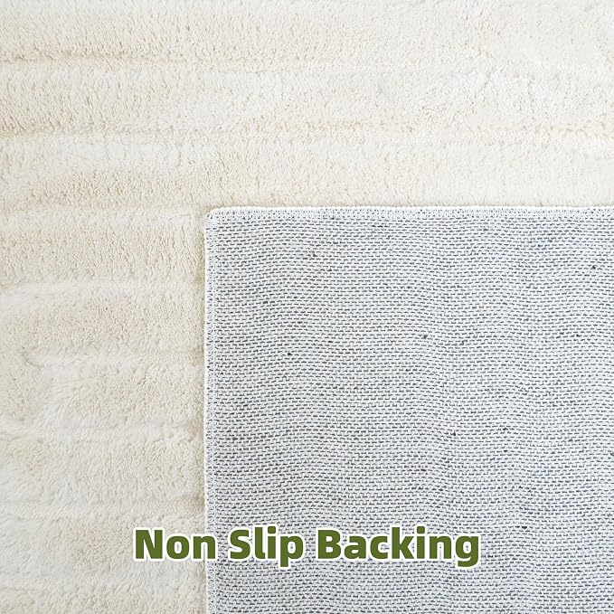 Beige Solid Area Rug 8x10 – Large Washable Soft Indoor Rugs for Living Room Bedroom, Modern Geometric Bohemian Pattern High-Low Pile Textured Carpet for House Apartment, Home Office Decor