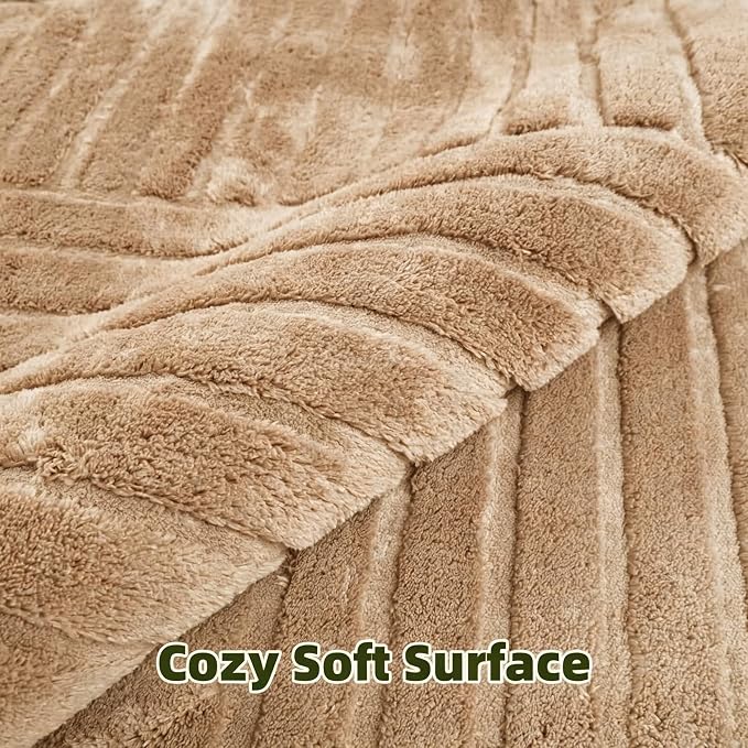 Brown Solid Area Rug 5x7, Washable Living Room Rug, Ultra Soft Indoor Rugs for Bedroom, Modern Geometric Boho Pattern High-Low Textured Carpet for House Apartment, Home Office Decor