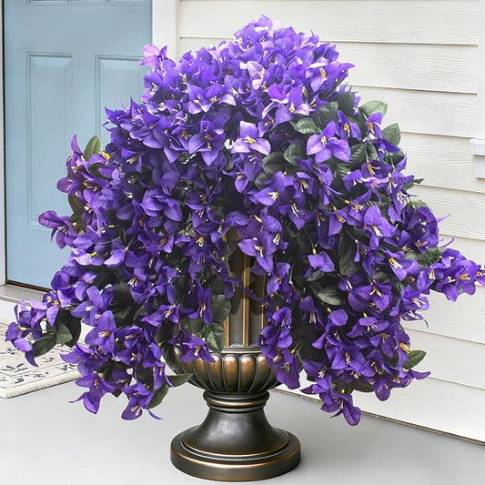 Grunyia 4 Pack Artificial Bougainvillea Hanging Basket Flowers – UV Resistant Fake Flowers with Silk Petals, Realistic Trailing Plants for Outdoor Indoor Wall Garden Home Wedding Decor (Purple)