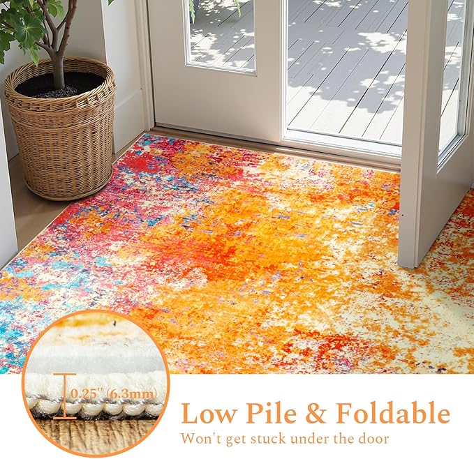 Rugflix 5x7 Area Rugs for Living Room, Washable Large Multicolor Rug Stain-Resistant Low Pile, Modern Carpet for Dining Room Home Office Kid Room Nursery Bedroom, Colorful Rainbow