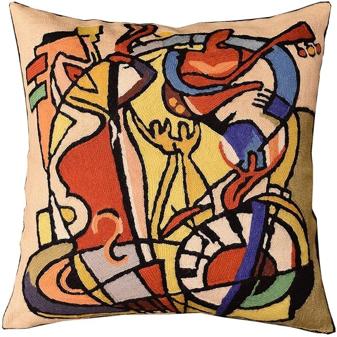Abstract Pillow Cover by Alfred Gockel Modern Pillowcase Couch Wild Party Musical Cushion Mid Century Throw Pillowsham Modern Chair Cushion Hand Embroidered Wool Size 18x18