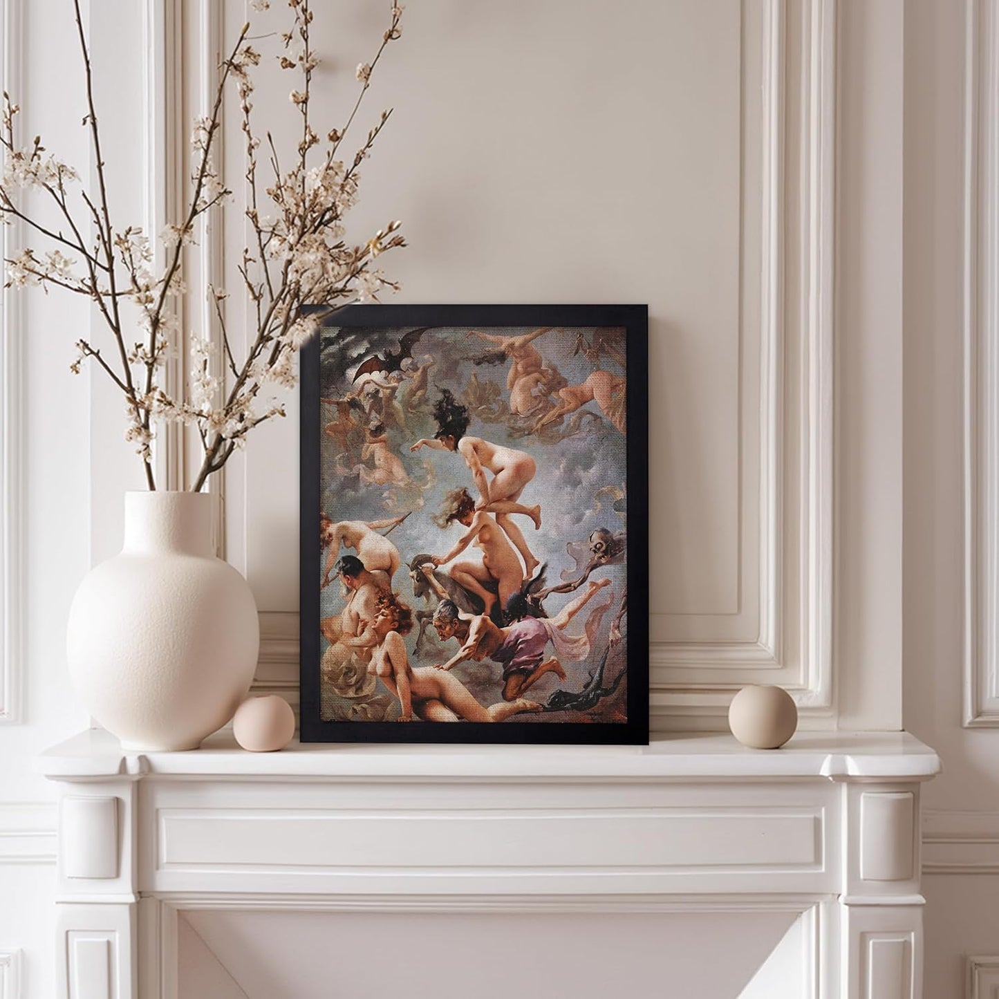 Poster Master Vintage Luis Ricardo Falero Poster - Retro Occult Print - Gift for Gothic, Horror Fan - Witches Going to their Sabbath, Pagan - Wall Decor for Bedroom, Dorm, 8x10 Black Framed