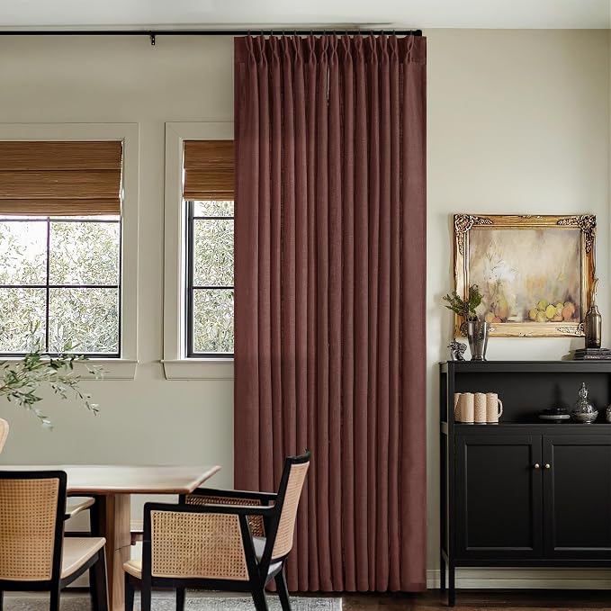 Dark Terracotta 80 Inch Pinch Pleated Linen Curtains 2 Panel Set for Living Room Thick Linen Drapes 80 Inches Long Pinch Pleat Drapes Semi Sheer Curtain for Dining Bedroom Office Maroon Red Brown