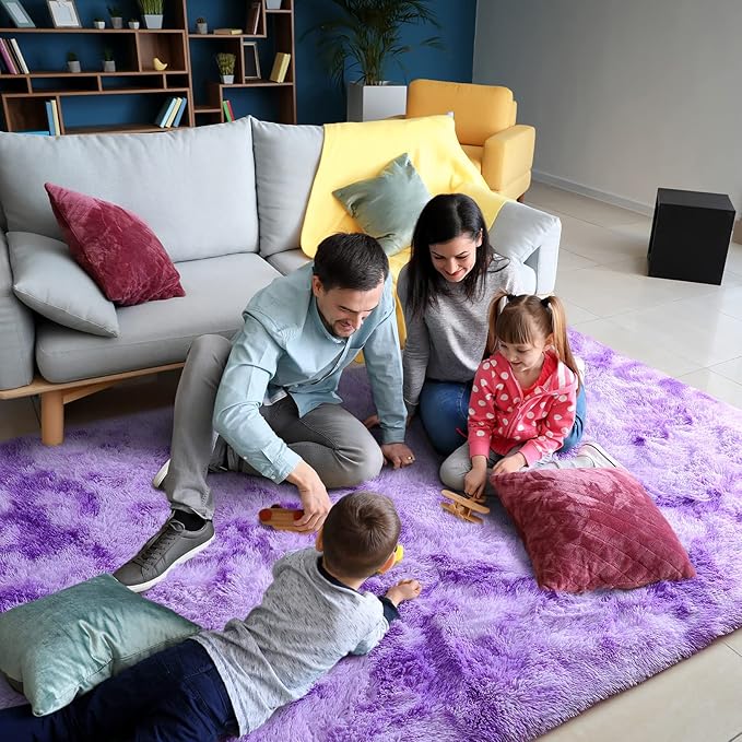 AROGAN Soft Rainbow Area Rugs for Girls Room 3x5 Feet, Fluffy Girls Bedroom Rugs, Princess Rug, Cute Colorful Carpet for Kids Teens Nursery Toddler （Purple）