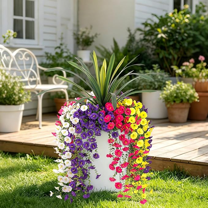 8 Bundles Fake Artificial Morning Glory Flowers for Outdoors, 1 Bundle Faux Greenery Plants UV Resistant Weatherproof for Indoor Outdoor Garden Patio Window Box Home Decor