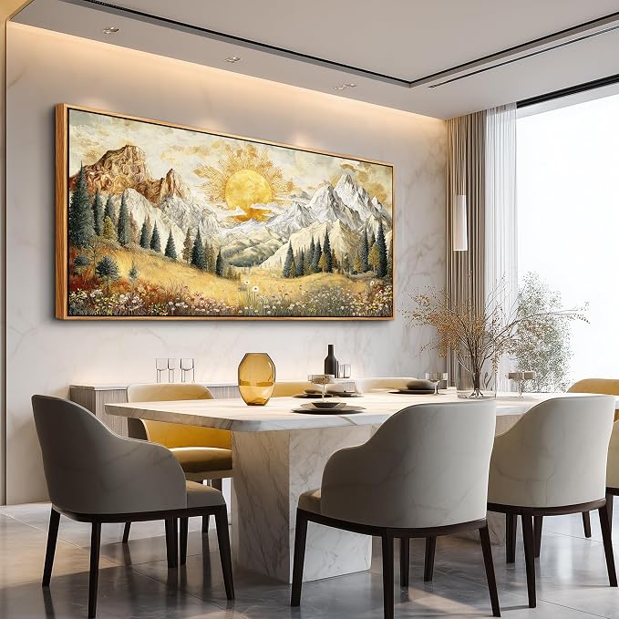 XIGUANGART Mountain Wall Art,Framed Large Canavs Wall Art,Wildflower Forest Art,Modern Farmhouse Decor,Living Room Pictures Paintings,Sunrise Abstract Art,Landscape Bedroom Office Decorations 30x60