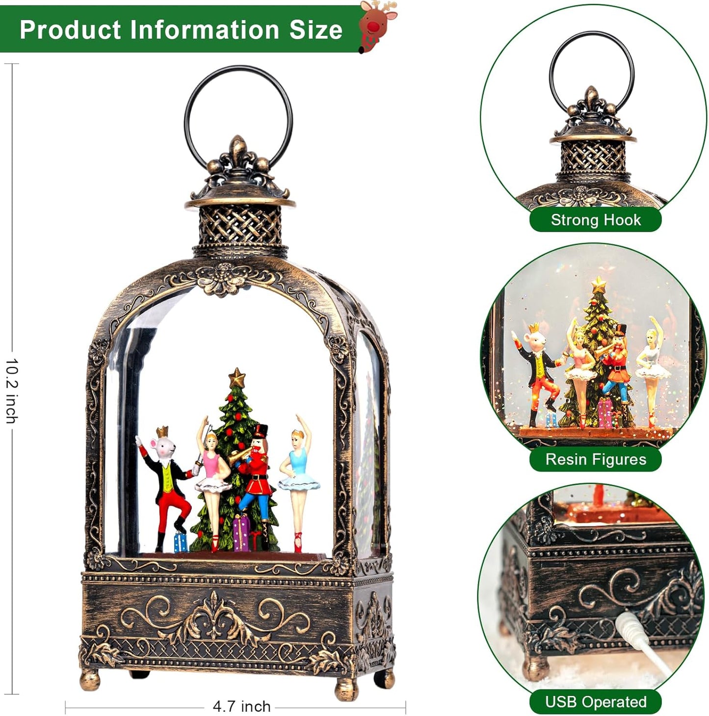 Nutcracker Christmas Snow Globes Lantern Christmas Snow Globe with Music Dance Soldier Nutcracker,6H Timer,USB Lined/Battery Operated Lighted Lantern for Christmas Festival Decoration Gifts