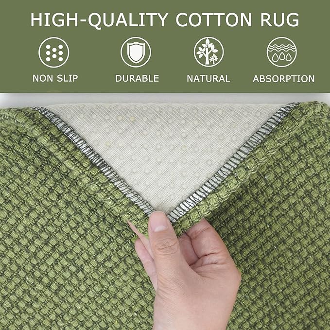 KOZYFLY Indoor Door Mat 2x3 ft Small Area Rugs Washable Front Door Mat Non Slip Rubber Backed Entryway Rug Cotton Entrance Doormat for Front Porch Bathroom Kitchen Bedroom, Bright Green/Earthy Green