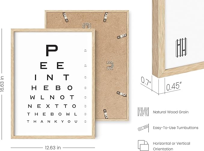 HAUS AND HUES Funny Bathroom Sign – Eye Exam Wall Art, Humorous Bathroom Print, Fun Wall Decor for Guest Bath, Restroom, or Home (12x16, Beige Frame)