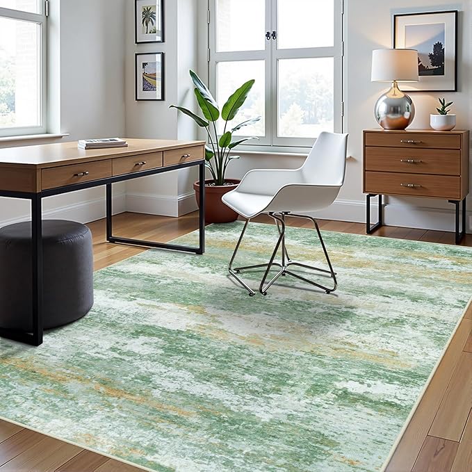 6x9 Area Rugs for Living Room Rug Washable: Abstract Rug for Dining Room Bedroom Carpet Non Slip 6 by 9 Indoor Modern Nursery Home Office Green
