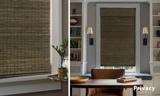 LazBlinds No Tools No Drill Cordless Bamboo Roman Shades, Privacy Window Treatment, Roll Up Bamboo Blinds for Windows 41'' W x 64'' H, Driftwood