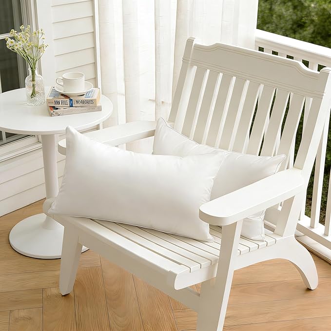 Oubonun 12x20 Outdoor Pillow Inserts (Pack of 4) - Square Waterproof Throw Pillow - Decorative Throw Pillows Insert for Couch Sofa Bed Patio Furniture - White Pillows