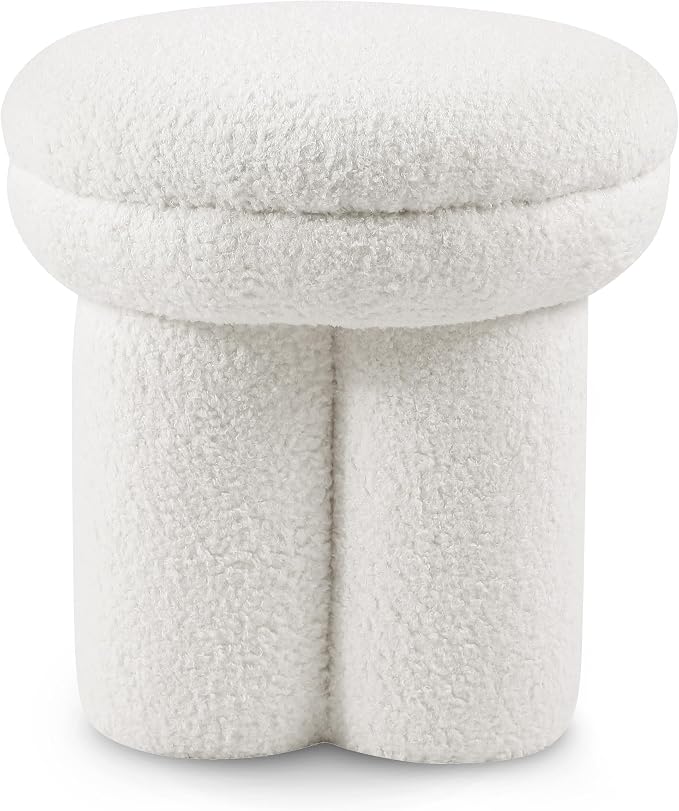 Furniture of America Rami Modern 18-inch Mushroom-Shape Upholstered Ottoman with Tri-Pillar Pedestal, Vanity Stool Chair, Small Foot Stool for Bedroom, Living Room, Entryway, Beige