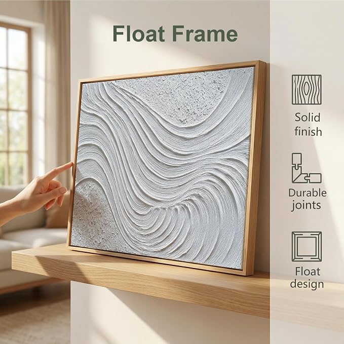 The Mode Art Abstract 3D Textured Wall Art White Waves Canvas Print Modern Minimalist Framed Wall Decor for Living Room Bedroom Office 20x40inch