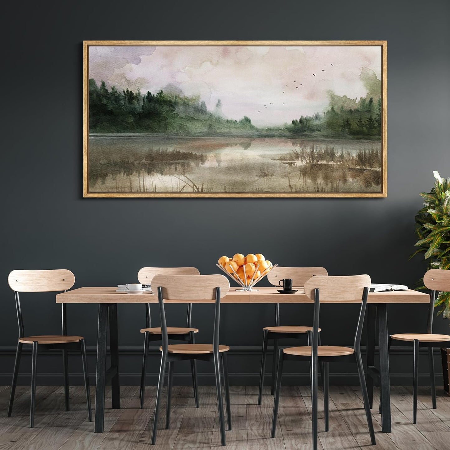 MUDECOR Extra Large Framed Canvas Print Wall Art Tranquil Lake Reflections Nature Landscape Illustrations Antique Retro Fine Art Illustrations Decorative Colorful for Bedroom - 60"x30"