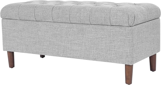 HomePop 40" Ainsley Button Tufted Storage Bench - Gray Woven