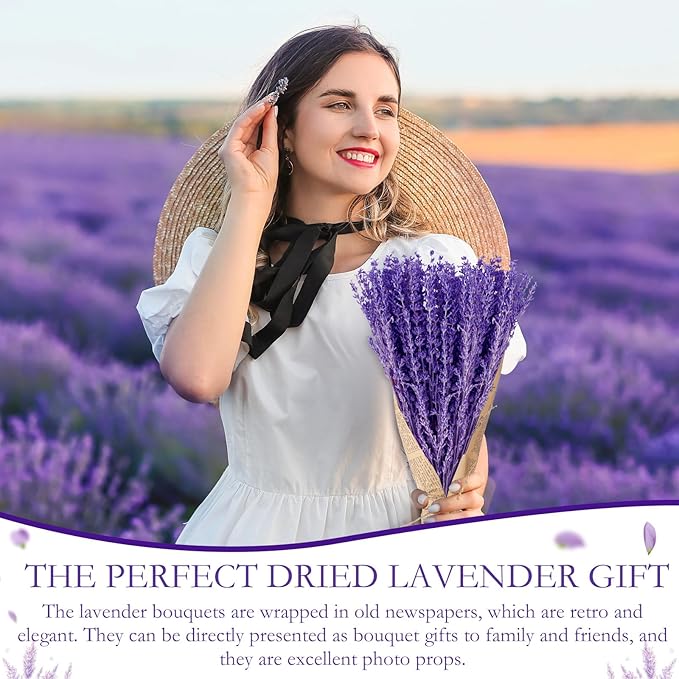 Yunlly 18 Bunches Dried Lavender Bundles 15.7 Inch Natural Dried Lavender Flowers 1440-1620 Stems Total for Wedding Decoration, Flower Arrangements DIY Crafts Photo Props Home Fragrance Gift for Her