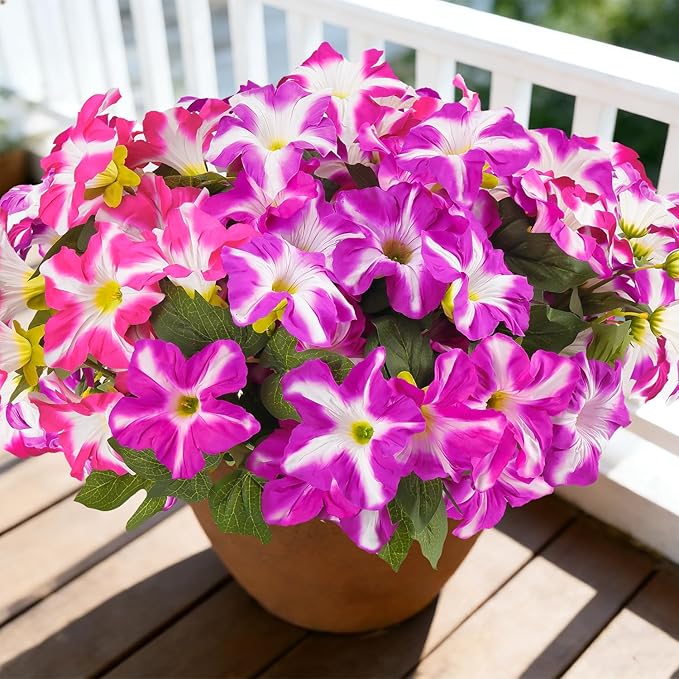 FULLMUSIC Spring Artificial Flowers for Outdoors, UV Resistant Fake Morning Glory, Look Real Faux Silk Plants for Front Door Garden Porch Planter