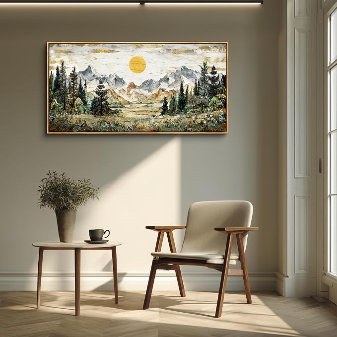 XIGUANGART Forest Wall Art,Wall Decor for Living Room,Mountain Pictures,Large Framed Canvas Print Wall Art,Nature Artwork,Modern Rustic Farmhouse Landscape Paintings for Bedroom Office Home Decoration