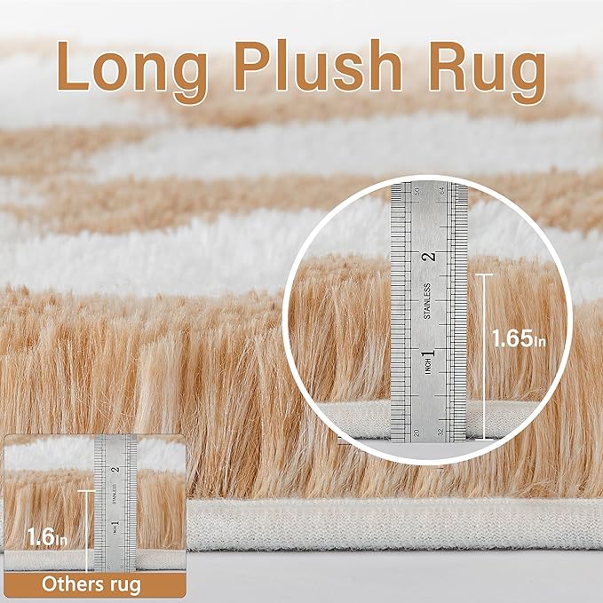 PureCozy 6x9 Area Rugs for Living Room Brown Soft Shag Checkered Large Rug Modern Washable Indoor Office Fuzzy Carpet Non-Slip Fluffy Rugs for Bedroom Nursery Dorm Playroom Home Aesthetic Decor