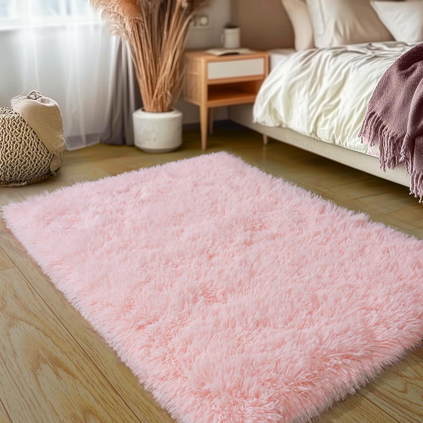Rezutan Pink Super Soft Rug for Girls Bedroom 2x3 Feet, Fluffy Shag Area Rugs for Living Room Nursery, Fuzzy Cute Bedside Rug for Kids Room Baby Princess Room, Modern Indoor Comfy Plush Carpet Decor