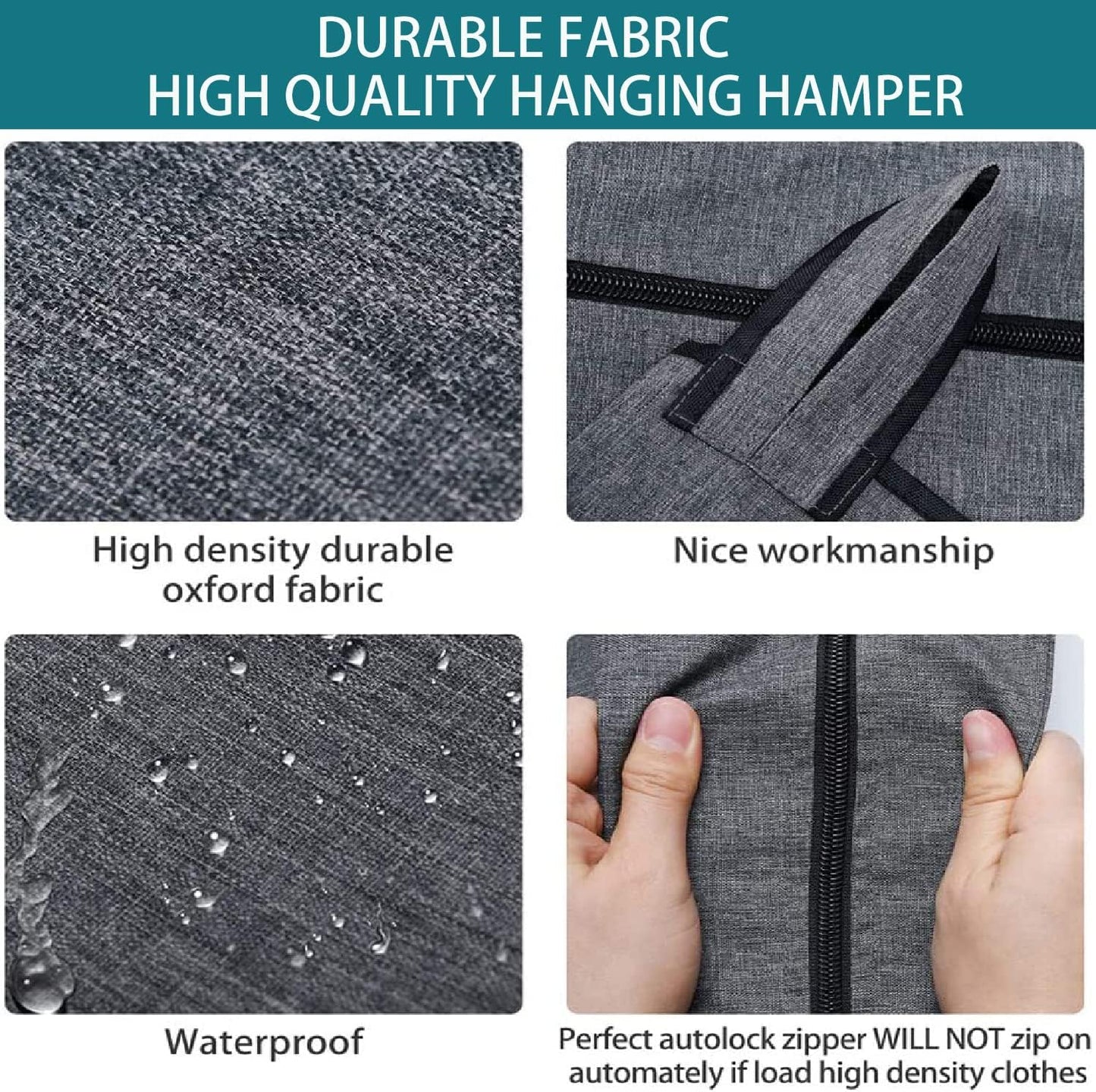 Hanging Laundry Hamper,Door Hanging Hamper with Width Opening, Over the Door Laundry bag with hooks, Laundry Collector and Over Door Storage Bag (36x22 Inch,Pop Grey)