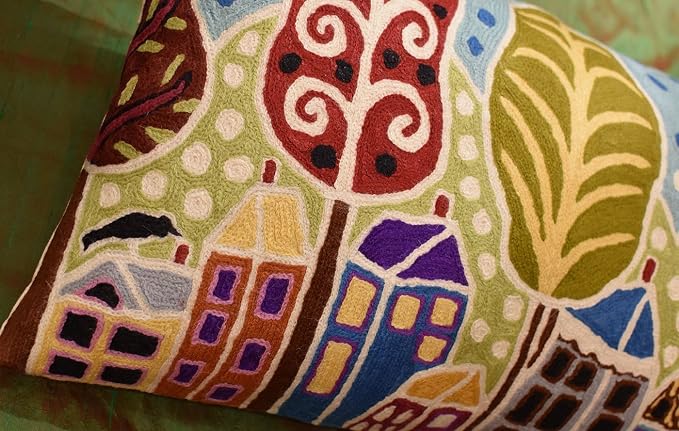 Lumbar Gold Plant Floral Pillow Cover Karla Gerard Flower Leaf Pillowcase Floral Couch Cushion Chair Kids Room Pillowsham Botanical Pattern Hand Embroidered Wool Size 14x24