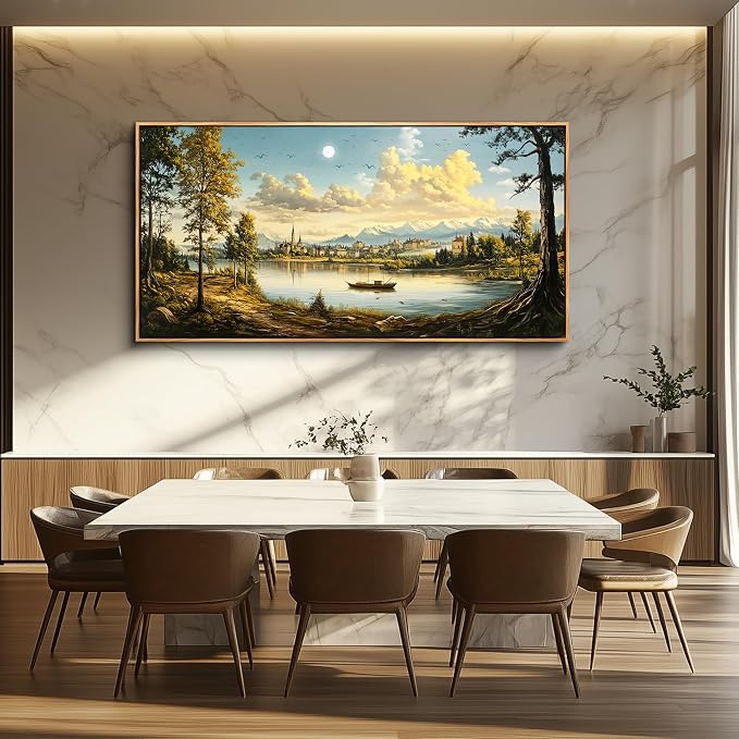 XIGUANGART Large Framed Wall Decor, Landscape Wall Art, Ocean Nature Wall Art, Mountain Forest Canvas Art Prints,Vintage Rustic Farmhouse Wall Decor Paintings for Living Room Bedroom Kitchen 60"X30"