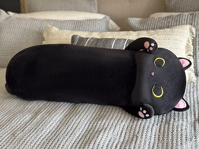 MaoGoLan Long Cat Body Pillow for Kids, 44'' Big Kitten Plush for Adults, Big Black Cat Stuffed Animal for Girl, Large Kitten Plush Throw Pillow for Birthday Gift, Baby Shower Party Favor Decor
