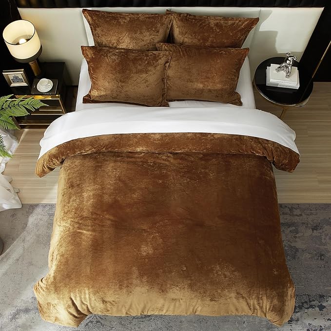 Ivellow Crushed Velvet Comforter Set King Lightweight Comforter 5pcs Ultra Soft Breathable Bedding Set Luxury Cozy Flannel Comforter King Size (1 Comforter,2 Pillow Shams, 2 Euro Shams)