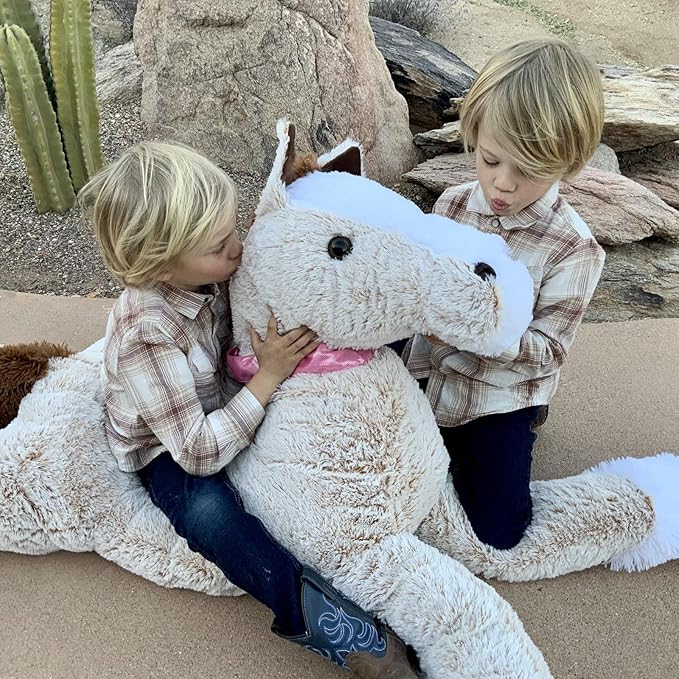 Tezituor 59inches Oversize Horse Stuffed Animal, Riding 5ft Giant Stuffed Piny Farm Plush Toy for Kids, Hugging Lifesize Soft Horse Plush Body Pillow Party Decor for Adult