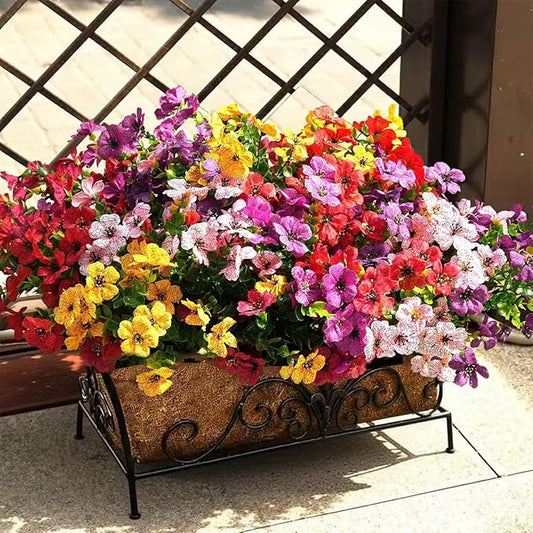 Artificial Violet Flowers Outdoor UV Resistant, 16-Stem Multi Pack Faux Purple Blooms for Front Porch, Patio, Garden & Large Planters, Fade Resistant Silk Fake Flowers (16, Mix Colors)
