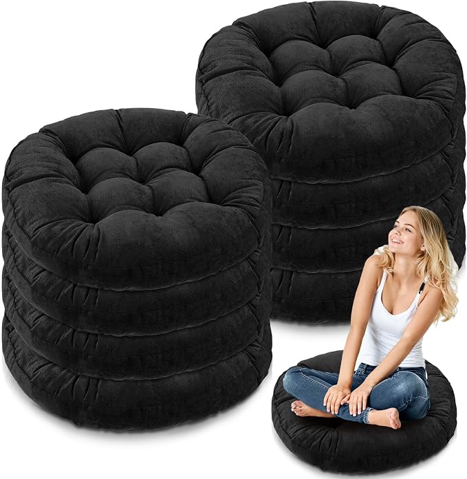 Jerify 8 Pcs Floor Pillow Cushions Large Round Square Large Meditation Floor Pillow for Classroom Adult Meditation Picnic Party Seating Learning Daycare School (Round,Black)