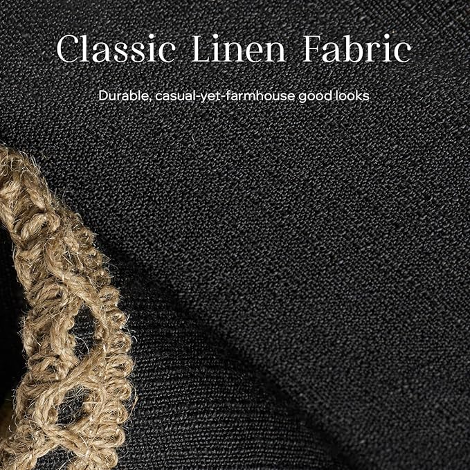 Phantoscope Pack of 2 Farmhouse Decorative Solid Pillow Cover Burlap Linen Trimmed Tailored Edges, Black, 12 x 20 inches, 30 x 50 cm