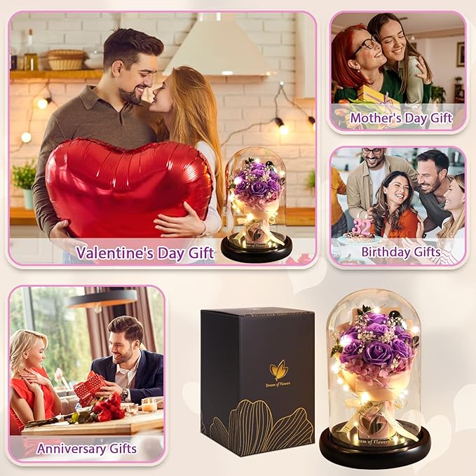 Mothers Day Flowers Roses Gifts for Mom,Forever Preserved Flower Rose in Glass Dome,Fresh Flowers for Delivery,Mothers Day Birthday Gifts for Wife Women Mom Grandma from Daughter