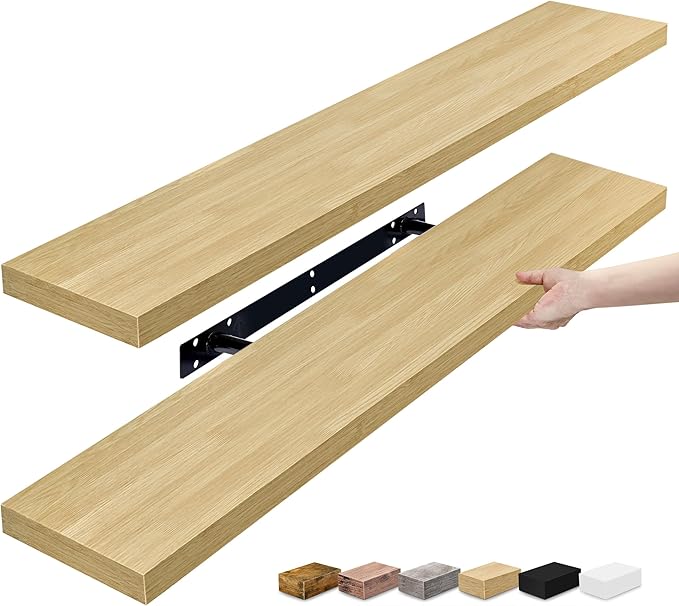 Sorbus Floating Shelves for Wall - 35 Inch Long Bathroom Shelves, Wall Decor for Bedroom, Kitchen, Living Room & Book Storage - Mounted Floating Shelf with Invisible Brackets (Maple Wood, 2 Pack)