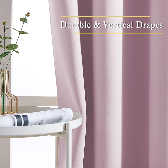 NICETOWN Kitchen Room Darkening Curtains and Drapes - Triple Weave Energy Saving Thermal Insulated Solid Grommet Room Darkening Panels for Patio (1 Pair, 46 inches by 72 Inch, Baby Pink)