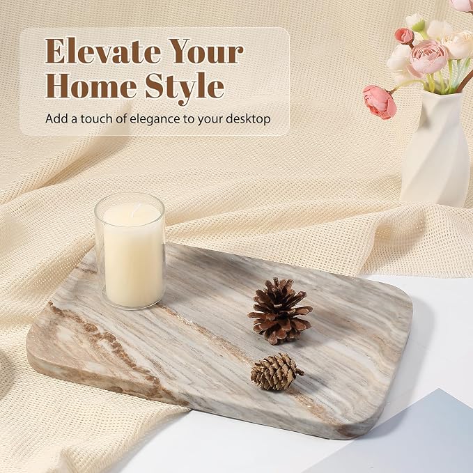 Koville Marble Tray, 12"x8" Marble Vanity Tray for Countertop Bathroom Kitchen Dresser, Decorative Catchall Trays for Perfume Jewelry, Rectangular Stone Serving Tray(Palissandro Blue