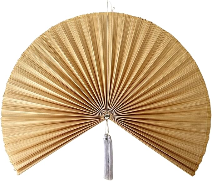 ChumDecor Fan Wall Decor, Japanese Giant Fan, Large Bamboo Fan Wall Art For Boho Hanging Headboard, Decorative Folding Fans For Over Bed, Asia Trending (Ivory 60 inch)