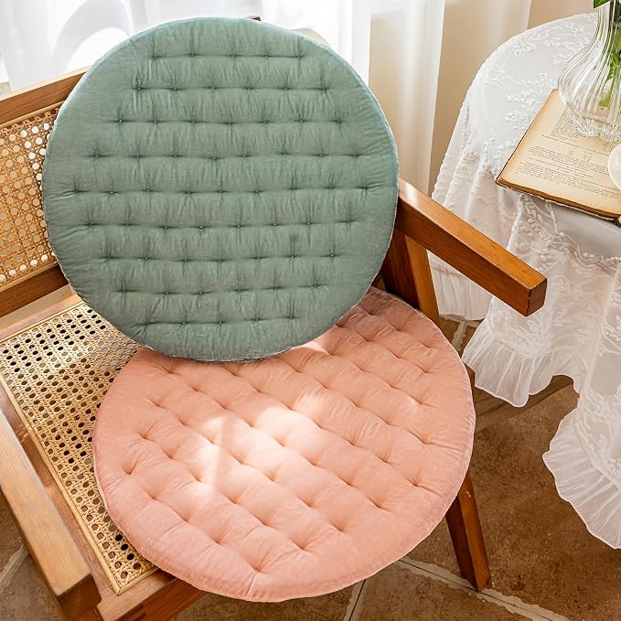 vctops Luxury Velvet Chair Pad Seat Cushion Soft and Comfy Chair Cushion Solid Color Round Seat Pad Cushion for Kitchen Dining Office Chair (Pink,17"x17")