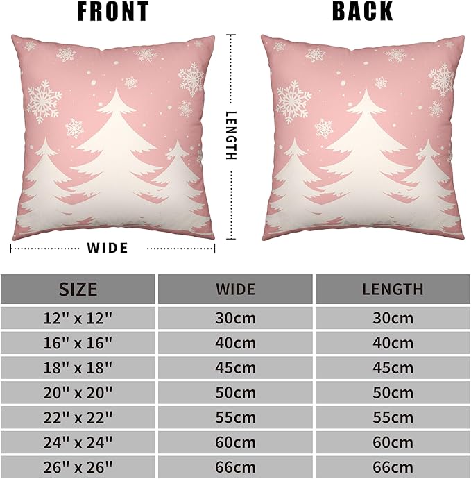 Set of 2 Snowman Throw Pillow Covers 24x24 Pink Christmas Pillowcase White Xmas Tree Pillow Covers Cotton Linen Cushion Case for Holiday Decorations Living Room Couch Sofa
