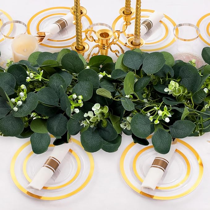 YIJXPOIN Eucalyptus Garland, 6FT Green Flower Garland Decor, Artificial Faux Eucalyptus Leaves Greenery Vines for Table Runner Wedding Bedroom Mantle Centerpieces Backdrop Decorations