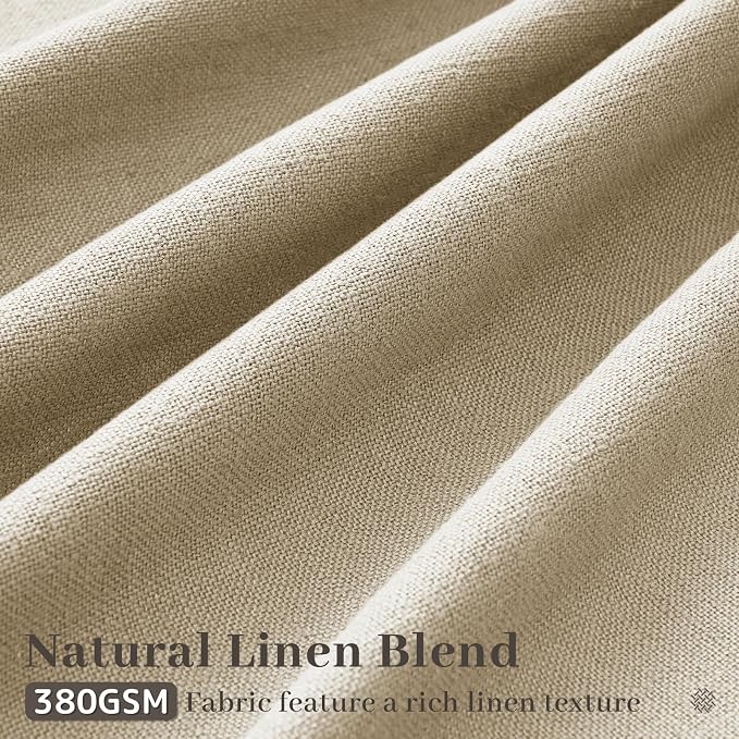Custom Made Rustic Pinch Pleated Linen Curtains 102 Inches Long for Living Room Bedroom Netural Textured Linen Back Tab Light Brown Memory Trained Pleat Drapes Ceiling Floor Semi Sheer Sliding Door