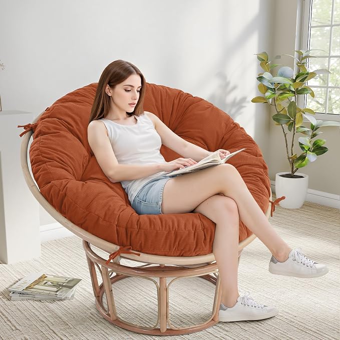 idee-home Papasan Chair Cushion, Circle Papasan Chair Cushion(Cushion Only) | Papasan Cushion with Thick Corduroy Cover, 48 x 48 Inch Cushion for Egg Chair, Orange