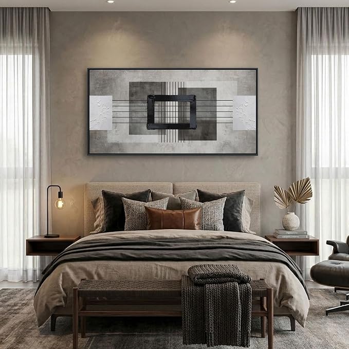 Large Abstract Canvas Wall Art for Living Room - Modern Neutral Beige & Gray Framed Artwork, Minimalist Textured Wall Paintings for Bedroom Decor, Sophisticated Gallery Pictures 20×40IN