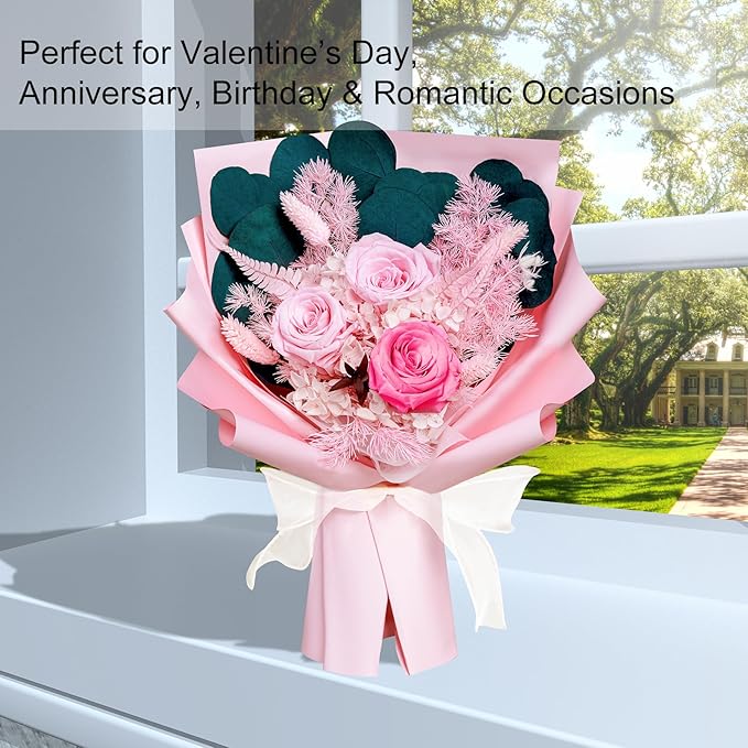 Bonsion Preserved Flowers Gifts for Women, Flower for Delivery, Pink Roses Gifts fo Her, Preserved Roses Bouquets, Birthday Gifts for Grandma, Mothers Day Flowers for Wife