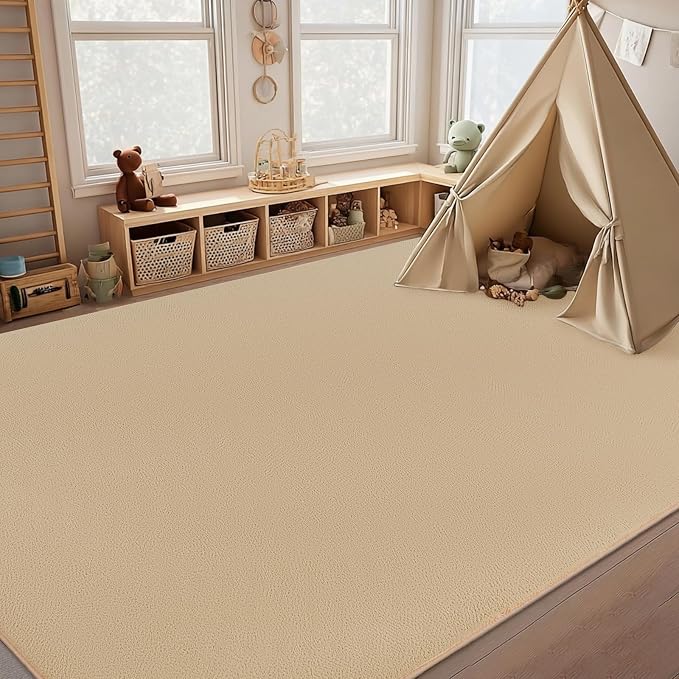 qulint 6x9 Tan Rug for Living Room, Soft Washable Bedroom Rug Modern Large Carpet with Thickened Memory-Foam, Neutral Solid Non Slip Carpet for Kid Room Dorm Playroom Home Decor
