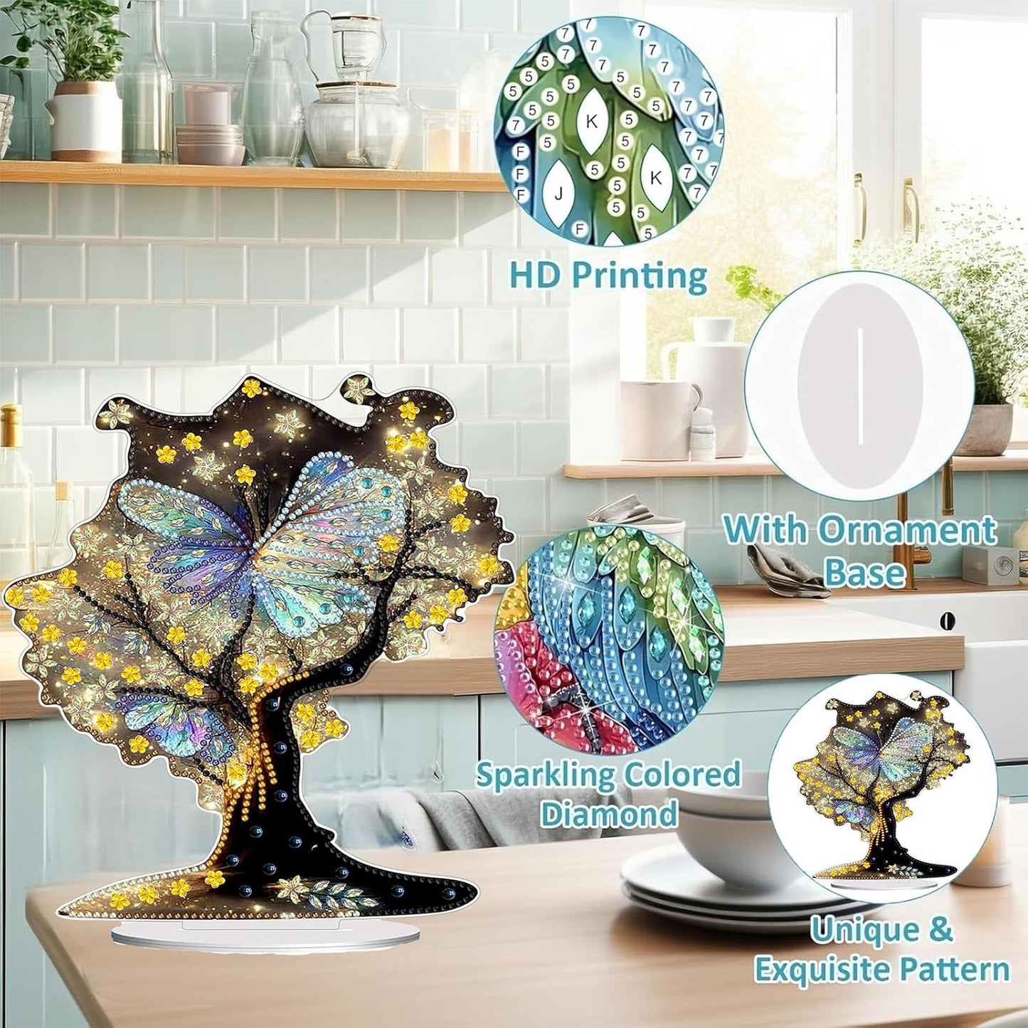 Diamond Painting Kits for Adults Beginners, 5D Full Drill Tree of Life Crystal Art Desktop Ornament, DIY Single Sided Home Office Desk Decor, Creative Craft Gift Set with Tools