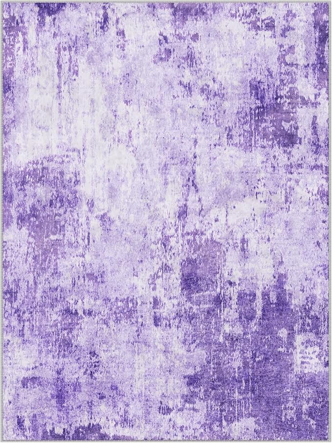 RELEANY Washable Area Rugs 5'x7' Non-Slip Modern Abstract Soft for Living Room Entryway Bedroom Nursery, Print Pattern, Purple Gray Pink White